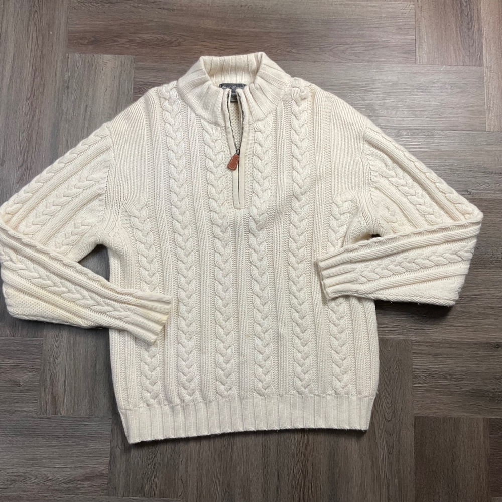 Daniel Cremieux Signature Sweater Mens Large Cream Cashmere 1/4 Zip Fisherman
